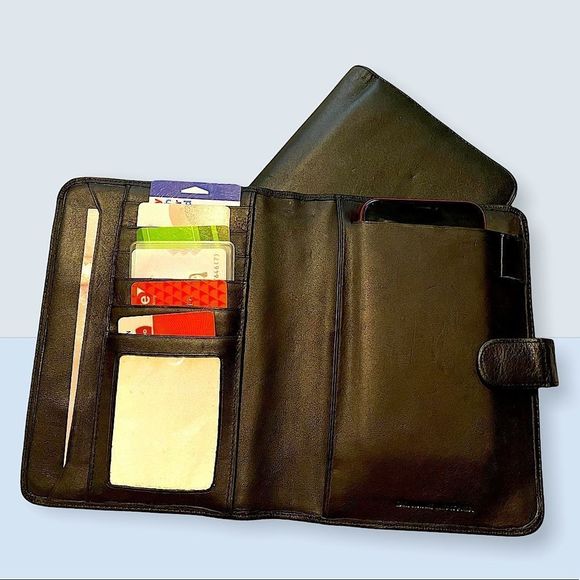 Leather Large Wallet- Black w/Snap Closure - Picture 1 of 6